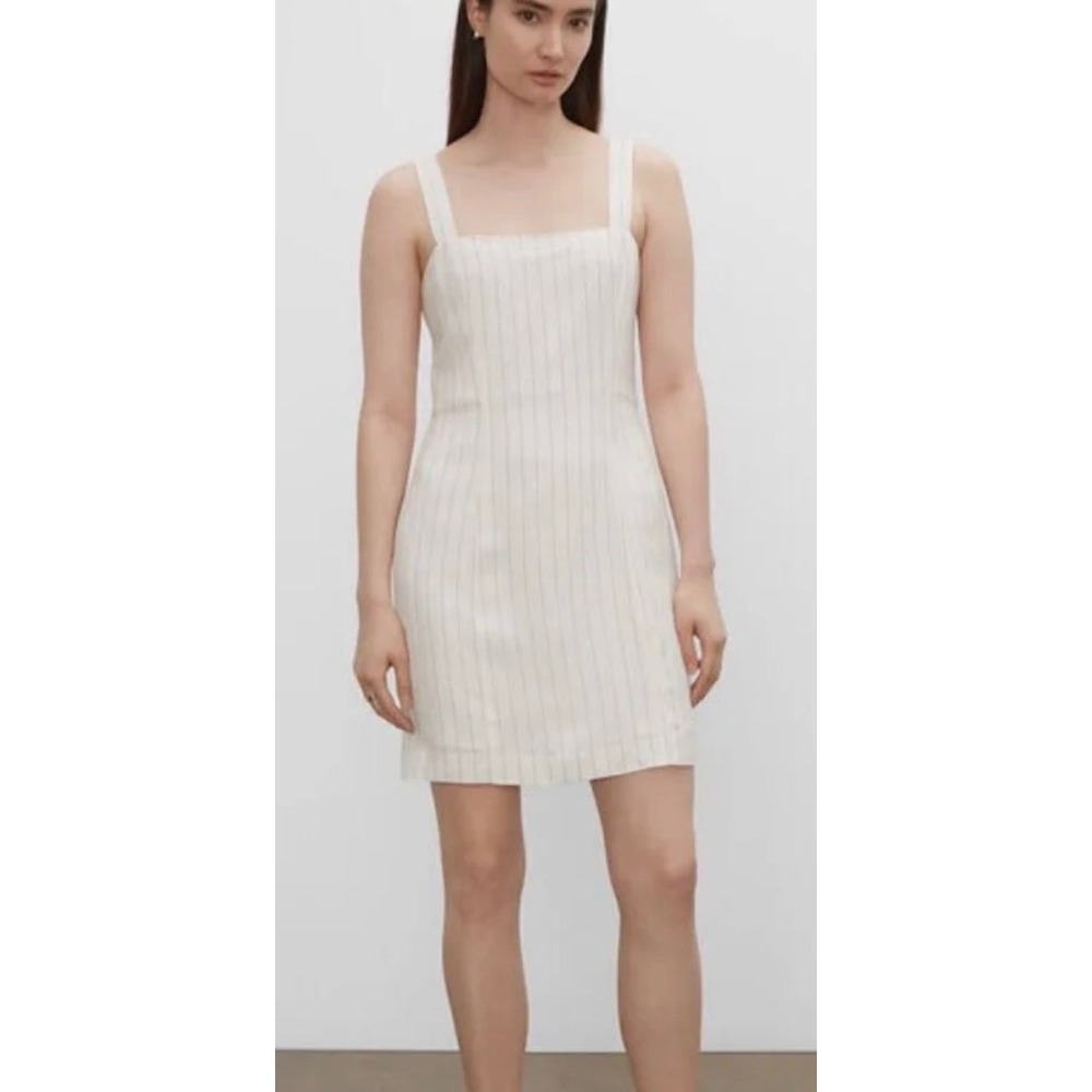 Club Monaco Cream Pinstripe Linen Blend Mini Dress Square Neck Size 0